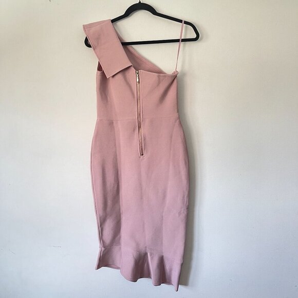 Few Moda Size L Pink One-Shoulder Asymmetrical Ruffle Hem Midi Dress Bodycon - Picture 8 of 15